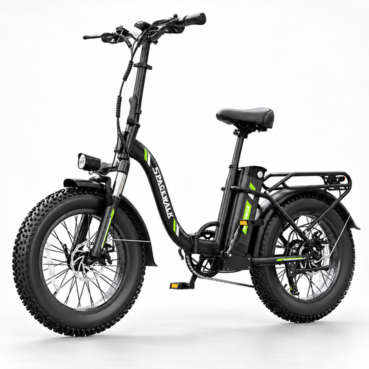 Spacewalk EB012 folding electric bike — Black / Green studio view
