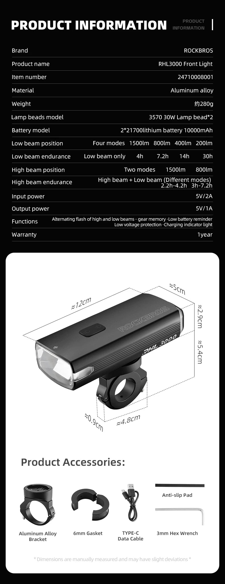ROCKBROS RHL3000 Rechargeable Headlight
