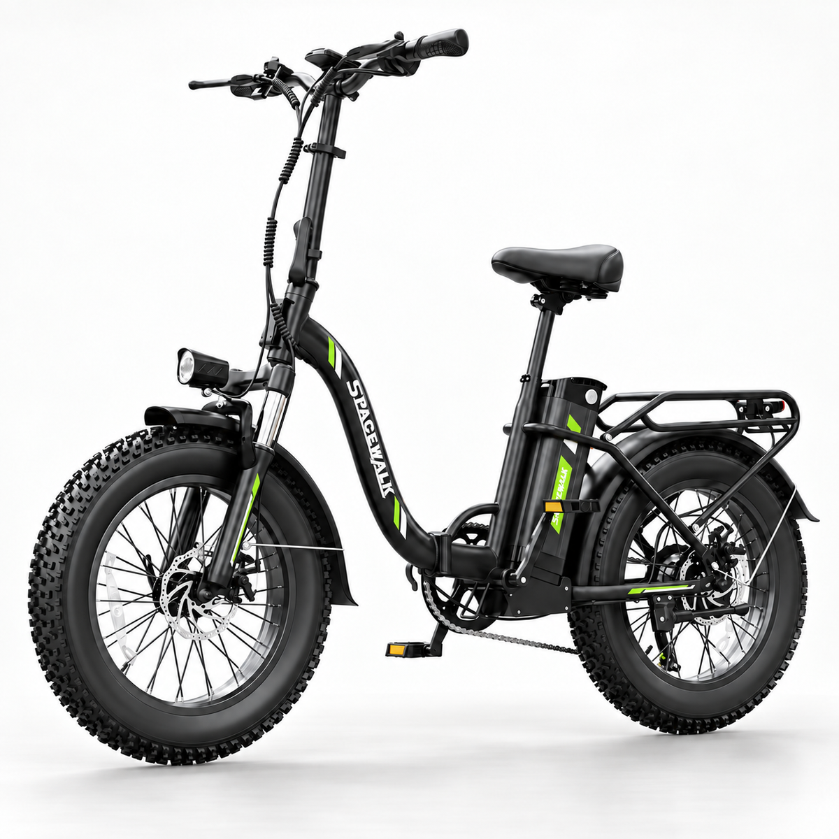 Spacewalk EB012 folding electric bike — Black / Green studio view