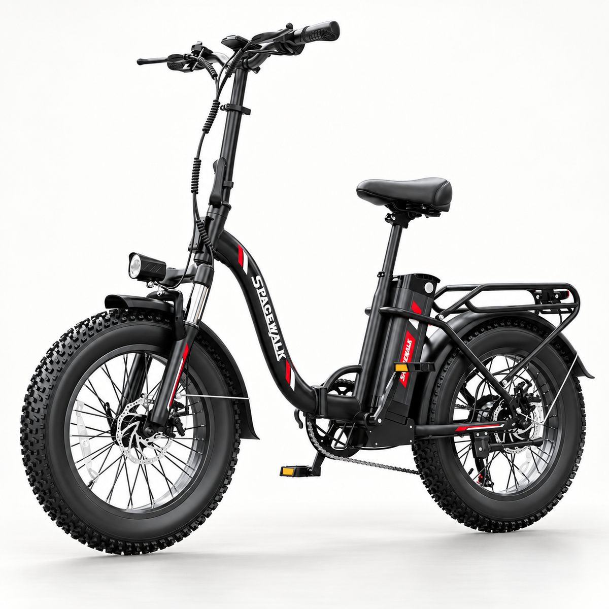 Spacewalk EB012 folding electric bike — Black / Red studio view